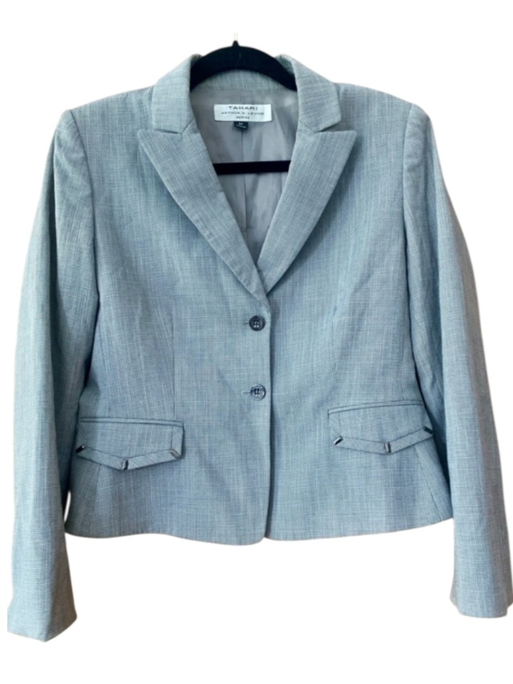 Tahari Arthur S. Levine Petite 6P Gray Houndstooth Tailored Blazer Jacket